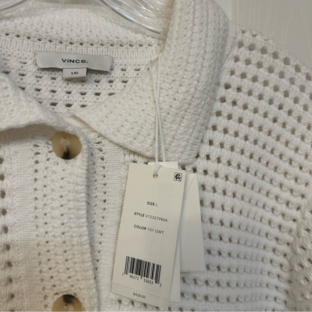 Vince Block Stitch Cardigan in Optic White Size L - Picture 8 of 10